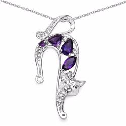 STERLING SILVER AMEETHYST LEOPARD PENDANT
