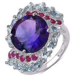 STERLING SILVER AFRICAN AMETHYST , RUBY, BLUE TOPAZ RING