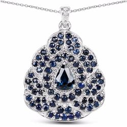 STERLING SILVER AND BLUE SAPPHIRE, DIAMOND PENDANT