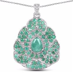 STERLING SILVER BRAZILIAN SAKOTA EMERALD AND DIAMOND PENDANT