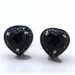 STERLING SILVER DEEP BLUE SAPPHIRE HEART SHAPED EARRING
