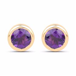 STERLING SILVER AFRICAN AMETHYST BEZEL SET EARRINGS