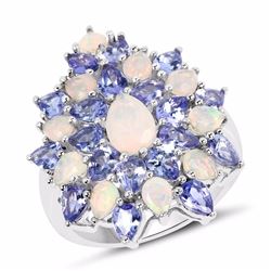 STERLING SILVE ETHIOPIAN OPAL AND TGANZANITE RING