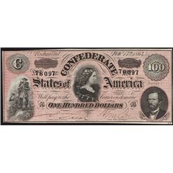 1864 $100 Confederate States of America Note