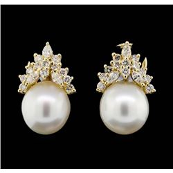 14KT Yellow Gold Pearl and Diamond Earrings