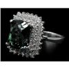 Image 2 : 14KT White Gold 8.39ctw Oval Cut Natural Green Tourmaline and Diamond Band Ring