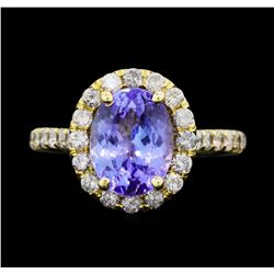 14KT Yellow Gold 3.50ct. Tanzanite and Diamond Ring