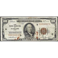 1929 $100 Federal Reserve Bank of Cleveland Currency Note