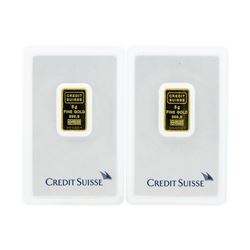 Set of (2) 5 Gram Credit Suisse .9999 Fine Gold Ingot Cards