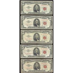 Lot of (5) 1963 $5 Legal Tender Notes