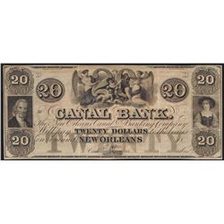 1800's $20 Canal Bank New Orleans Obsolete Note