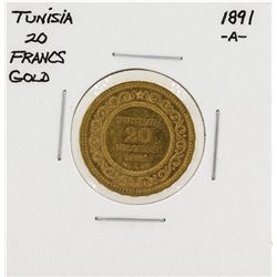 1891-A Tunisia 20 Francs Gold Coin