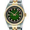 Image 2 : Rolex Mens 36mm Two Tone Yellow Gold Green Vignette String Diamond DateJust Wris