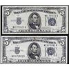 Image 1 : Lot of (2) 1934C $5 Silver Certificate Notes