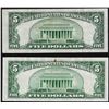 Image 2 : Lot of (2) 1934C $5 Silver Certificate Notes