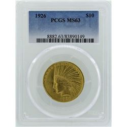 1926 $10 Indian Head Eagle Gold Coin PCGS MS63