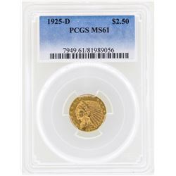 1925-D $2 1/2 Indian Head Quarter Eagle Gold Coin NGC MS61