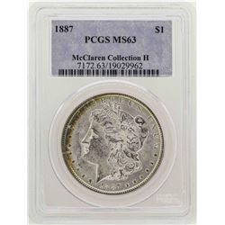 1887 $1 Morgan Silver Dollar Coin PCGS MS63 Nice Toning