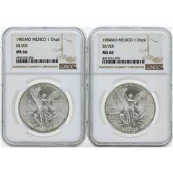 Set of 1983MO-1984MO Mexico 1 Onza Silver Libertad Coins NGC MS66