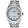Image 1 : Rolex Mens 36mm Stainless Steel MOP Emerald String Diamond Datejust Wristwatch
