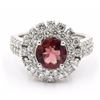 Image 1 : 14KT White Gold 3.03ctw Round Cut Pink Tourmaline and Diamond Engagement Ring