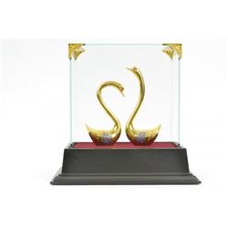 Gold Plexiglases Two Swan Bird Sculpture