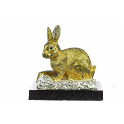 Gold Plexiglases Silver Plated Rabbit Sculpture