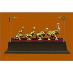 Gold Plexiglases African Elephants Statue