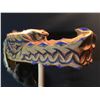 Image 2 : BRAD BAZILLE, HAND CARVED AND PAINTED WOLF MASK ON MOUNT, WITH PELT ACCENT PIECE, 21.5'' LONG,