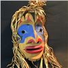 Image 2 : BRAD BAZILLE, HAND CARVED AND PAINTED WILD WOMAN MASK, APPROX. 22'' TALL, WITH CEDAR BARK HAIR