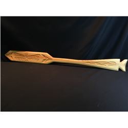 BRAD BAZILLE, HAND CARVED PADDLE WITH EAGLE DESIGN, SIGNED BY ARTIST ON BACK, 58'' LONG