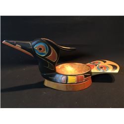 BILL WILSON, HAND CARVED AND PAINTED LOON BOWL, 22'' LONG