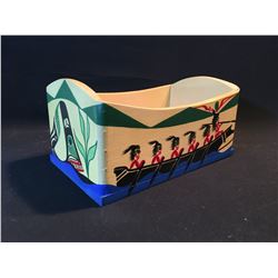 PATRICK AMOS HAND CARVED AND PAINTED BENT WOOD BOX, FROM NUU CHAH NULTH, TITLED "WHALERS", SIGNED