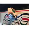 Image 2 : HAND PAINTED WOODEN PANEL WITH FIRST NATIONS DESIGN OF A BALD EAGLE, UNSIGNED, 41'' WIDE