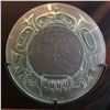 Image 2 : JOHN NUTTER, "BIRTH OF THE TSIMSHIAN NATION" ETCHED ROUND GLASS PANEL ON METAL BASE,  DESIGN BY