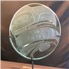 Image 3 : JOHN NUTTER, RAVEN TRANSFORMATION DESIGN, ETCHED ROUND GLASS PANEL ON METAL BASE, 20'' WIDE