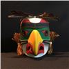 Image 3 : GENE BRABANT, "KWAG-UITLH EAGLE" HAND CARVED AND PAINTED MASK WITH FEATHER AND CEDAR BARK ACCENTS,