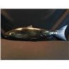 Image 1 : SQUAMISH NATION ARTIST CRAIG VOISIN, HAND CARVED SALMON PANEL WITH DARK STAIN AND ABALONE INLAID