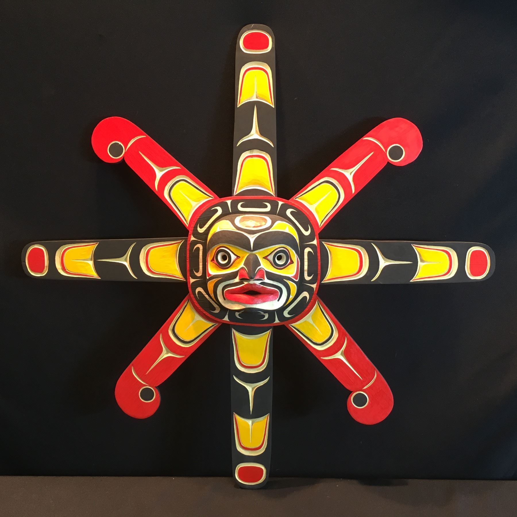 MATTHEW BAKER OF SQUAMISH NATION, HAND CARVED AND PAINTED EIGHT RAY SUN ...