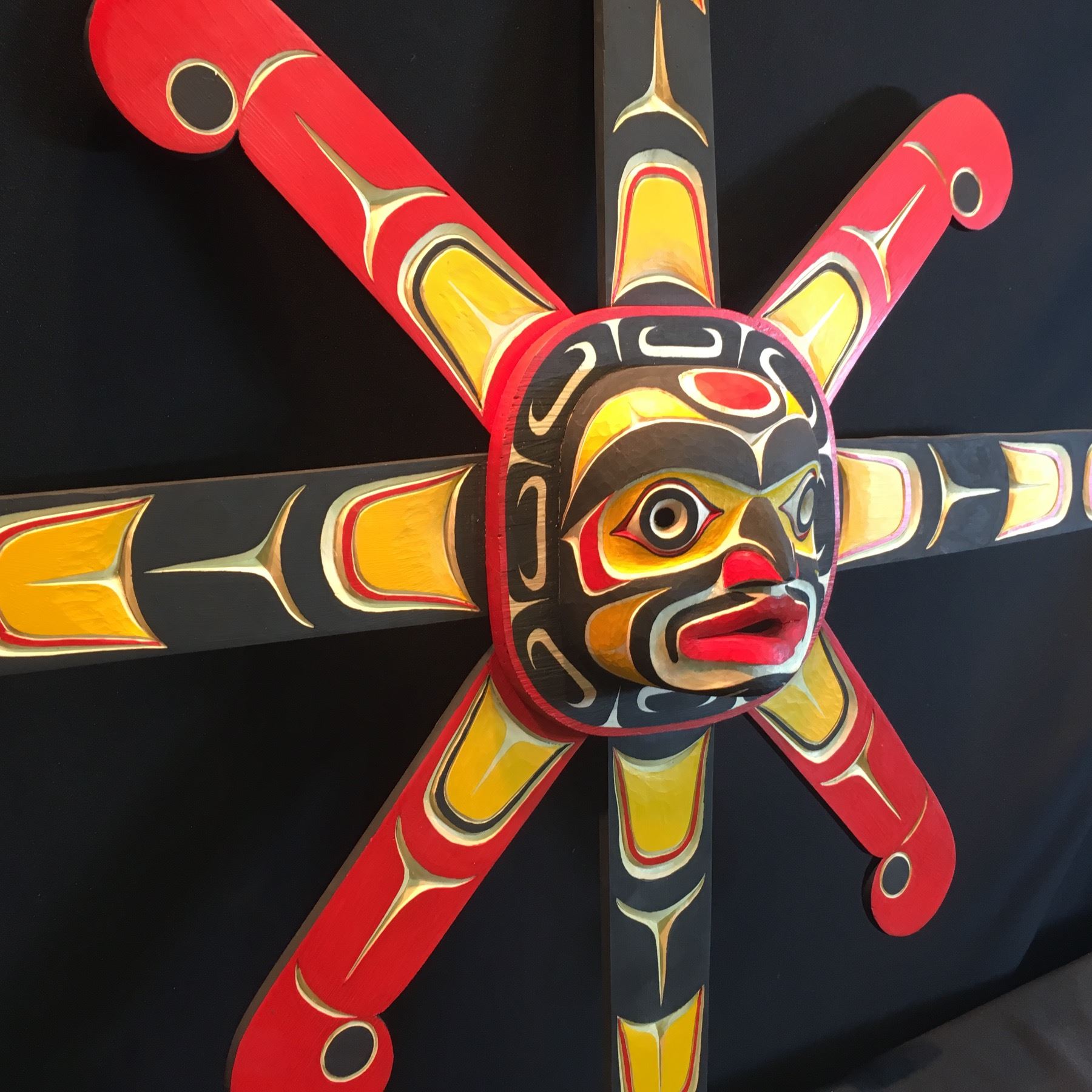 MATTHEW BAKER OF SQUAMISH NATION, HAND CARVED AND PAINTED EIGHT RAY SUN ...
