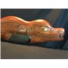Image 2 : CRAIG VOISIN HAND CARVED SEA LION PANEL WITH ABALONE INLAID ACCENT, TWO TONE STAIN FINISH, 67''