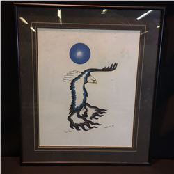 JERRY DANIELS, FRAMED ORIGINAL PAINTING, "EAGLE SPIRIT", 1992, 21 1/2'' X 18'', SIGNED ON BOTTOM BY