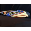 Image 2 : HARVEY JOHN, HAND CARVED AND PAINTED WOLF PADDLE, WITH ABALONE INLAY, SIGNED BY ARTIST ON BACK,