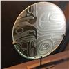Image 2 : JOHN NUTTER, HAIDA BOX DESIGN, ETCHED ROUND GLASS PANEL ON METAL BASE, 20'' WIDE