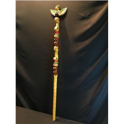 HAND CARVED AND PAINTED FIRST NATIONS TALKING STICK, BY CHARLIE BOB OF SLIAMMON, B.C., FEATURES A