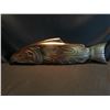Image 1 : WILLIAM WATTS, HAND CARVED SALMON AND EAGLE PANEL WITH DARK STAIN, 38'' LONG