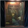 Image 1 : VERY LARGE, FRAMED UNTITLED ORIGINAL OIL ON CANVAS PAINTING OF A RESTAURANT, ARTIST UNKNOWN 80'' X