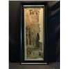 Image 1 : HAND DRAWN MIXED MEDIUM ON PAPER FRAMED PIECE RESEMBLING AN ANTIQUE FRENCH NEWSPAPER CUTOUT, ARTIST