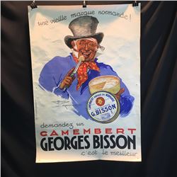 "CAMEMBERT GEORGES BISSON" LARGE UNFRAMED VINTAGE FRENCH ADVERTISING POSTER,