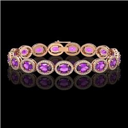 19.82 CTW Amethyst & Diamond Bracelet Rose Gold 10K Rose Gold - REF-249V5Y - 41034